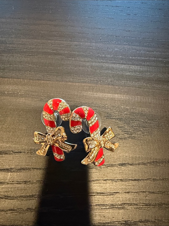 sugarfix Jewelry - Gold-Tone Red Candy Cane Bow Earrings